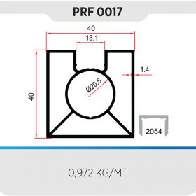 Profil aluminiu eloxat montant patrat cu un singur canal 40 x 40 x 1,5 mm